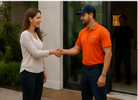 Delivery professional completing a positive final handoff with the customer