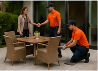 Delivery professional completing customer-directed furniture placement